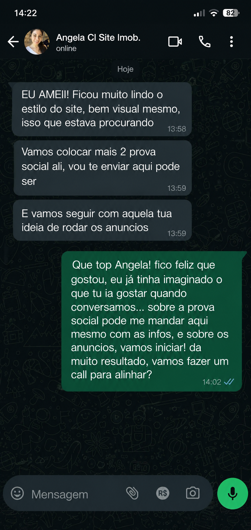 Feedback de Angela — cliente Engrenagem MRK