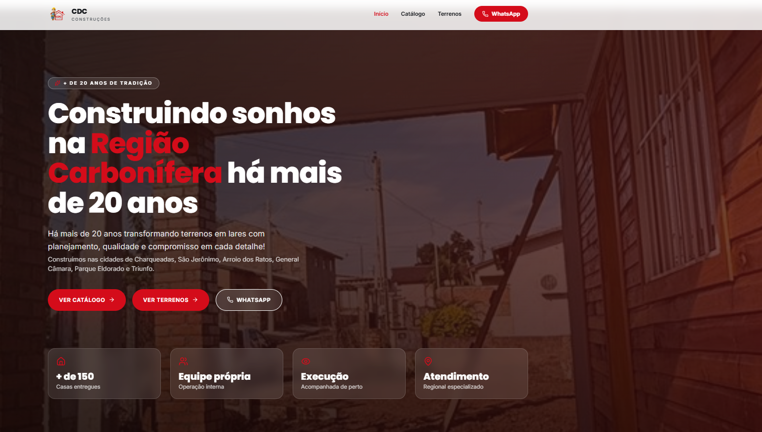Site CDC Construções — projeto recente Engrenagem MRK